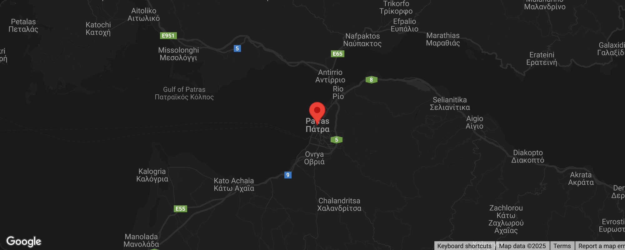 Map location of Patras, Greece